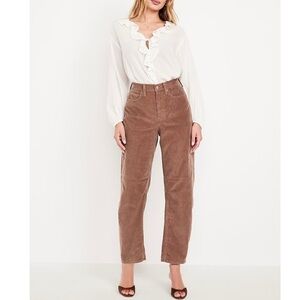 Old Navy 2025 High Rise Baggy Barrel Corduroy Pants in Mauve Size 10 Tall NEW